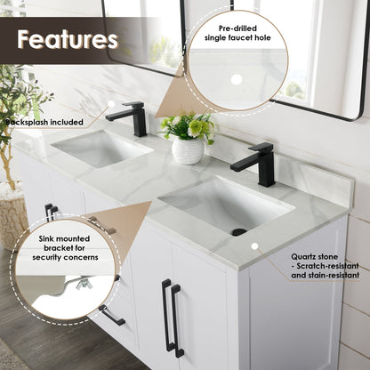 Altair Designs Laurel 60" double vanity with top - 558060-WF-CWQ-NM