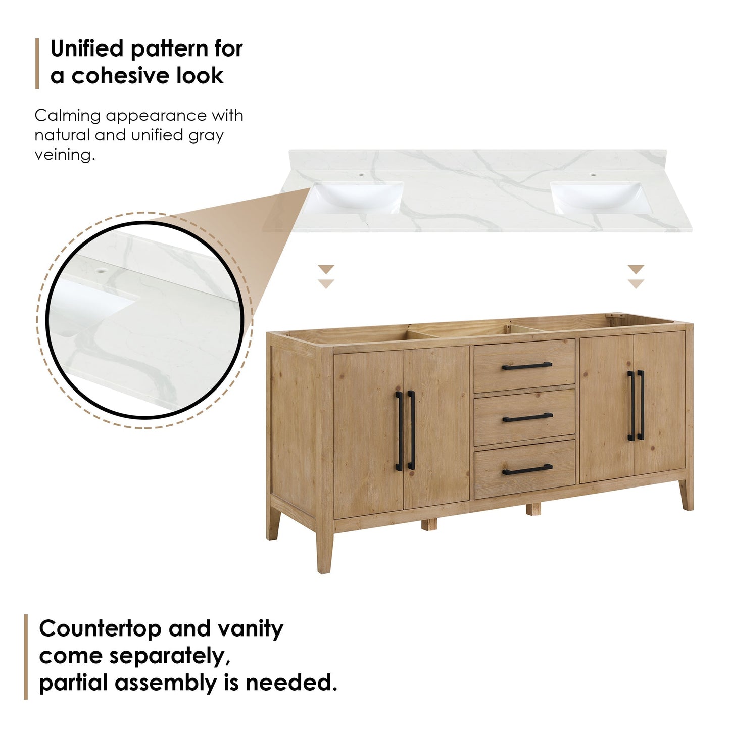 Altair Designs Laurel 72" double vanity with top - 558072-WH-CWQ-NM