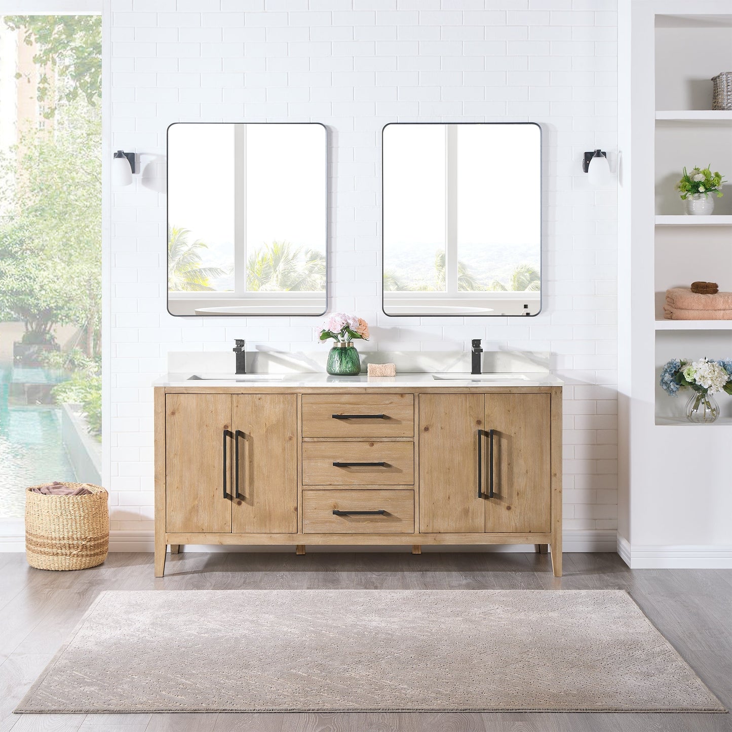 Altair Designs Laurel 72" double vanity with top - 558072-WH-CWQ-NM