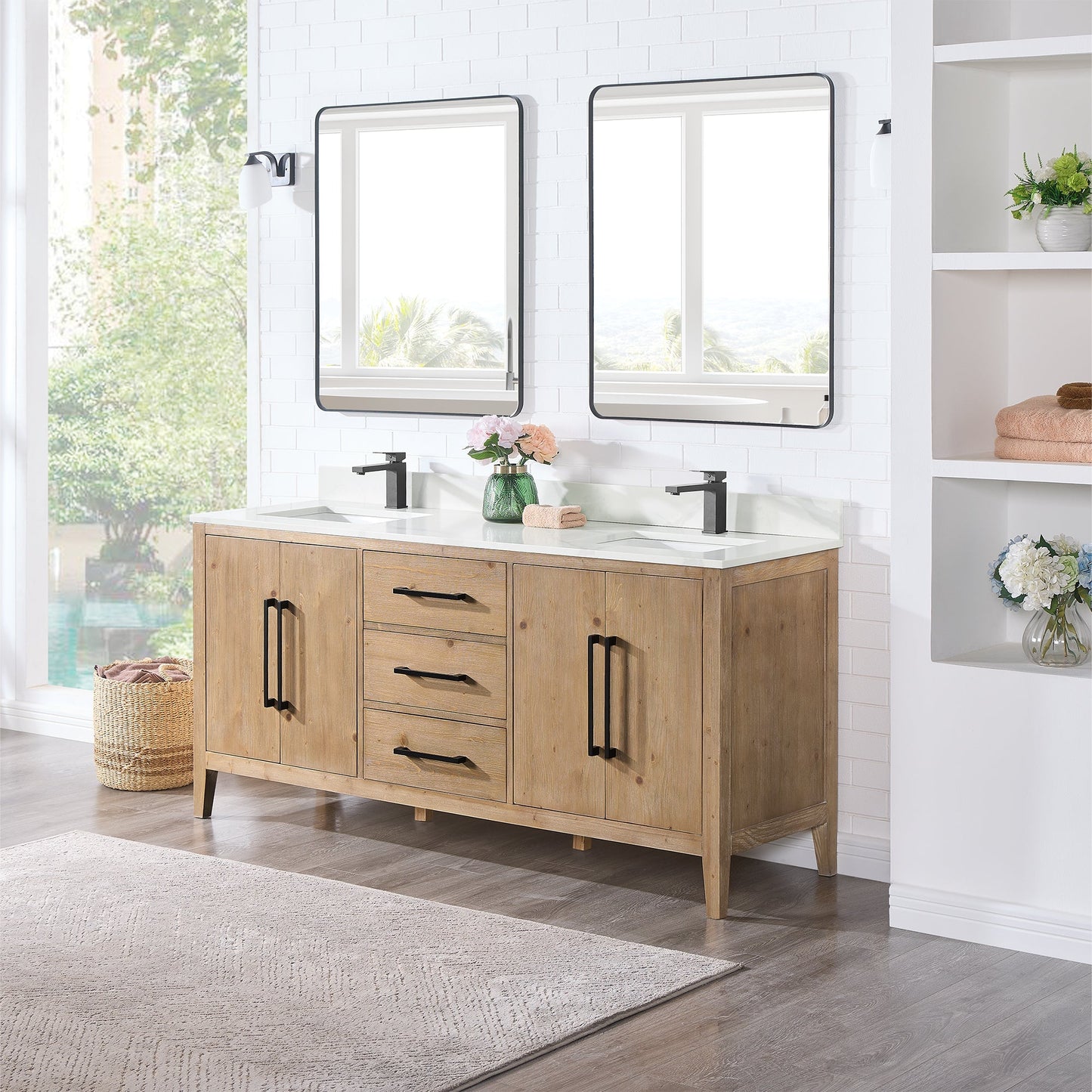 Altair Designs Laurel 72" double vanity with top - 558072-WH-CWQ-NM