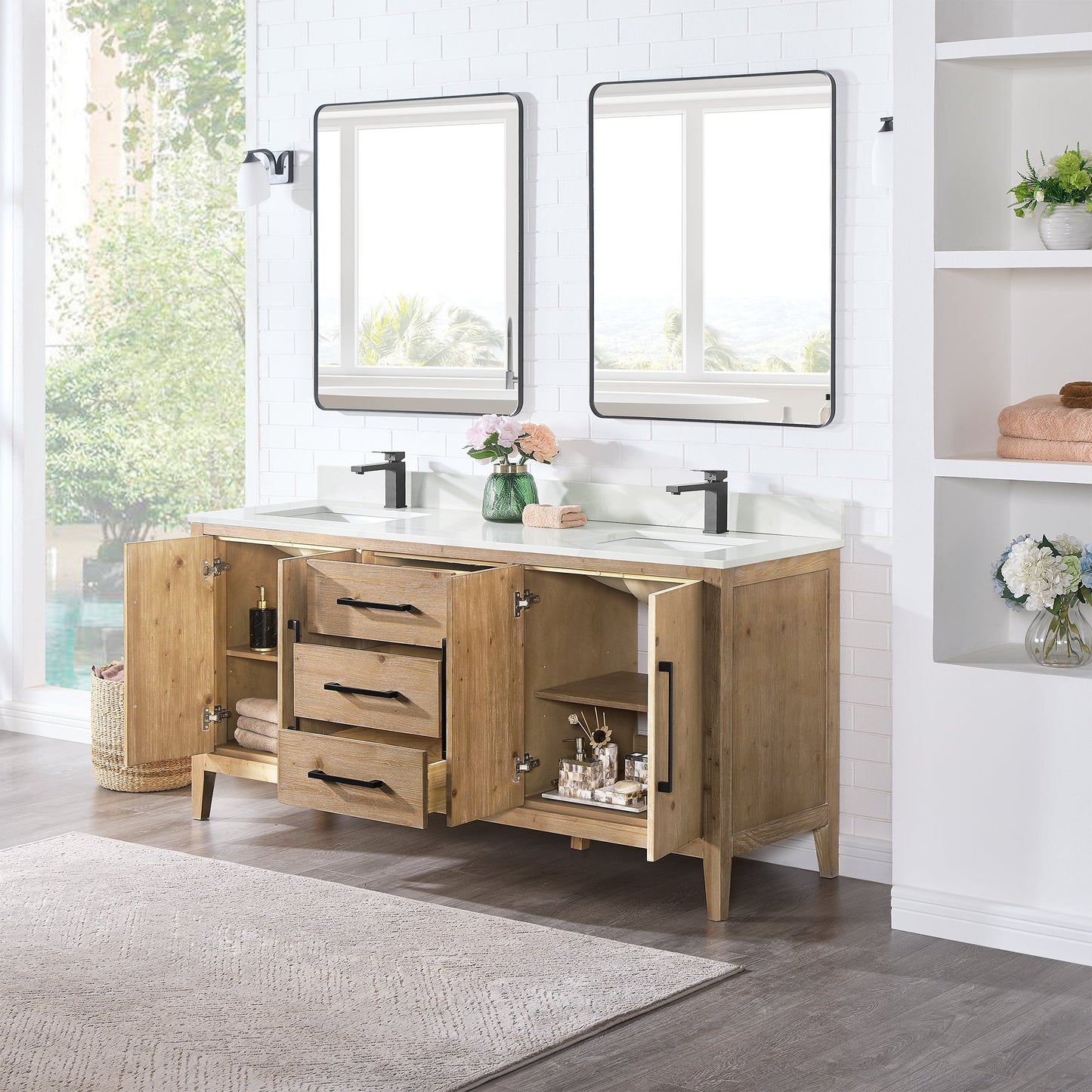 Altair Designs Laurel 72" double vanity with top - 558072-WH-CWQ-NM