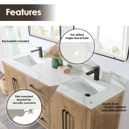 Altair Designs Laurel 72" double vanity with top - 558072-WH-CWQ-NM