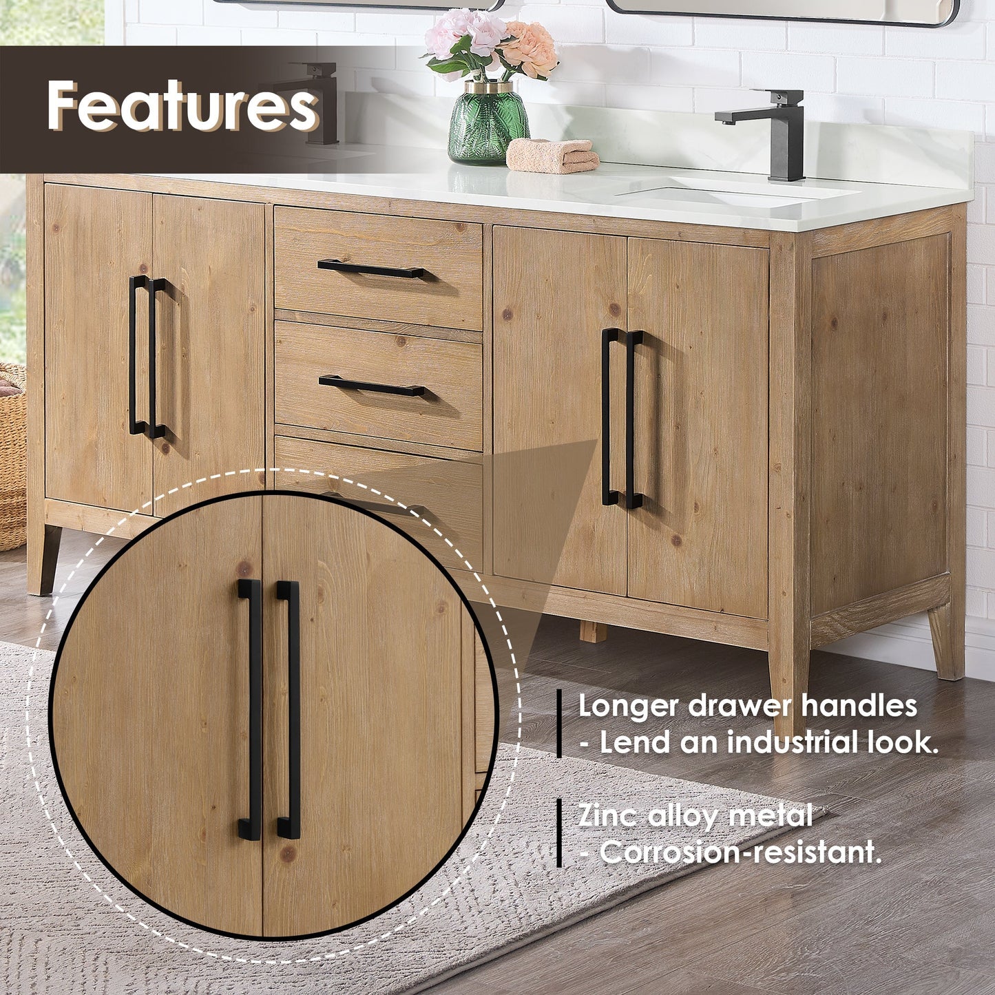 Altair Designs Laurel 72" double vanity with top - 558072-WH-CWQ-NM