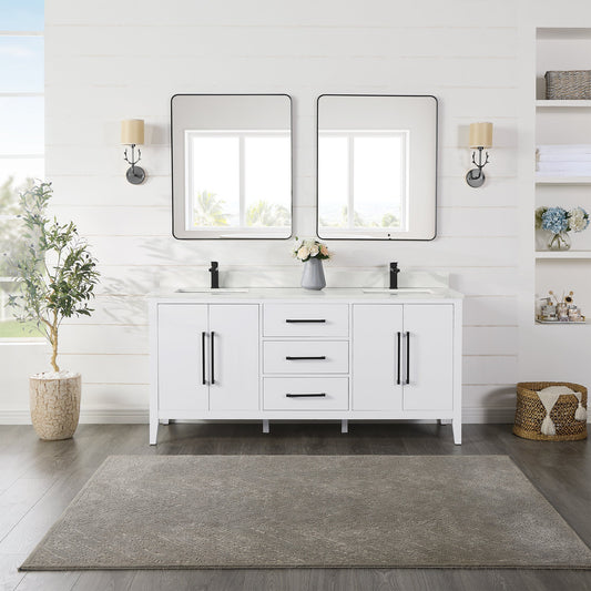 Altair Designs Laurel 72" double vanity with top - 558072-WH-CWQ-NM