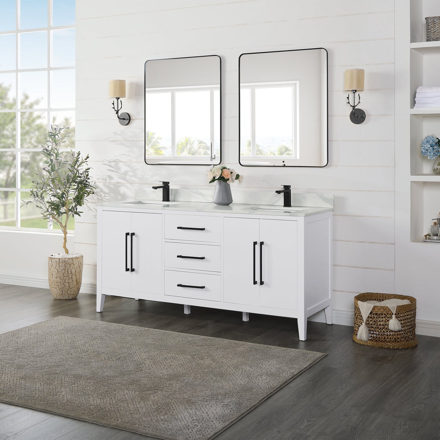 Altair Designs Laurel 72" double vanity with top - 558072-WH-CWQ-NM