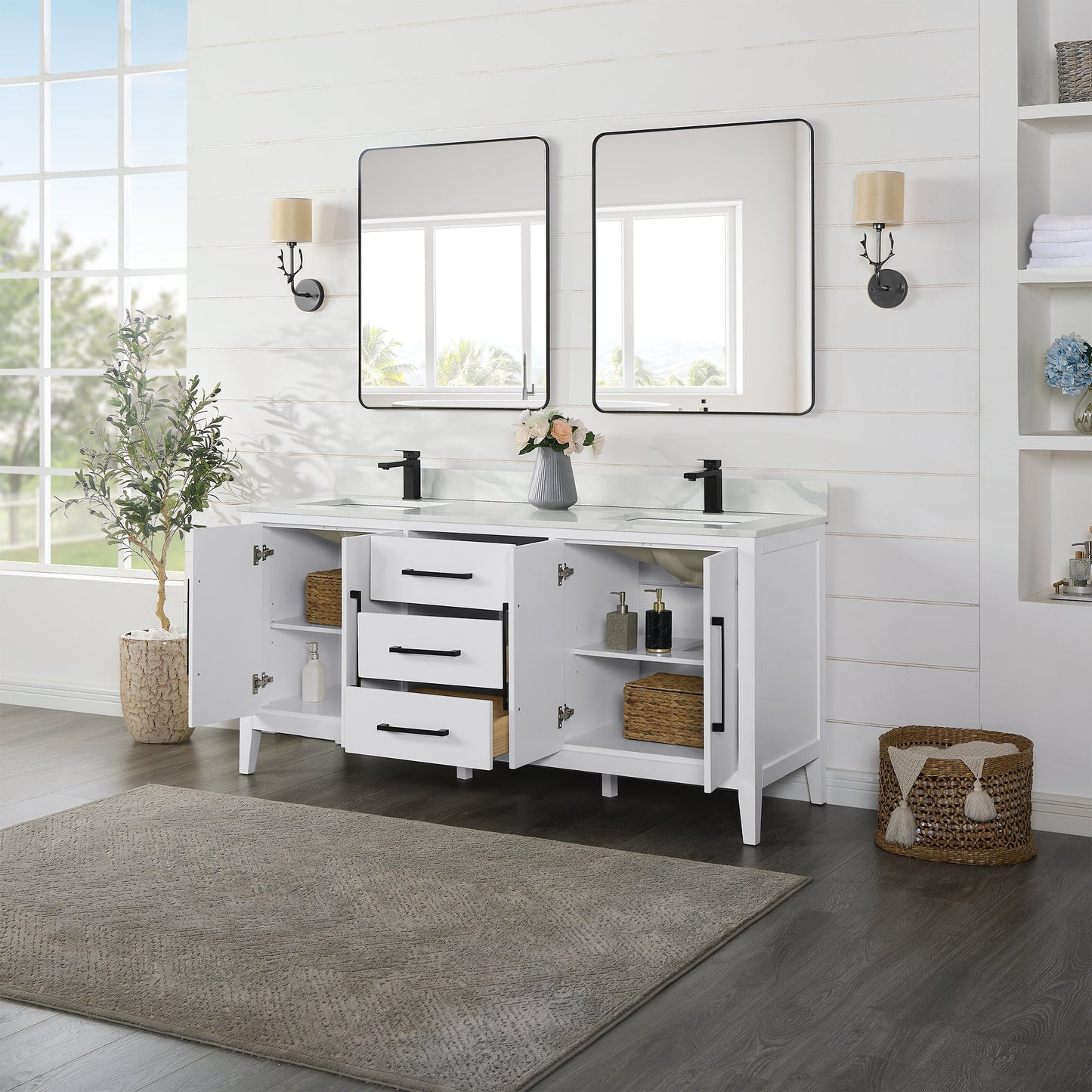 Altair Designs Laurel 72" double vanity with top - 558072-WH-CWQ-NM