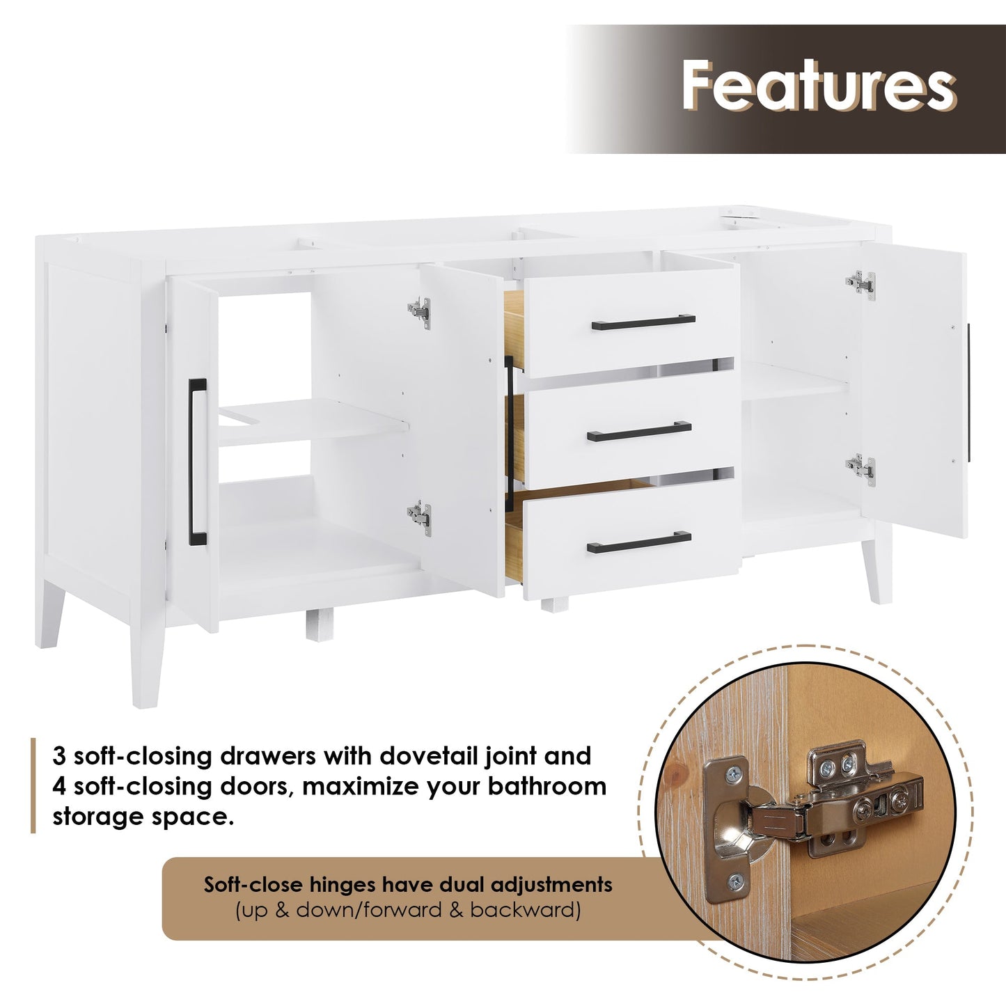 Altair Designs Laurel 72" double vanity with top - 558072-WH-CWQ-NM