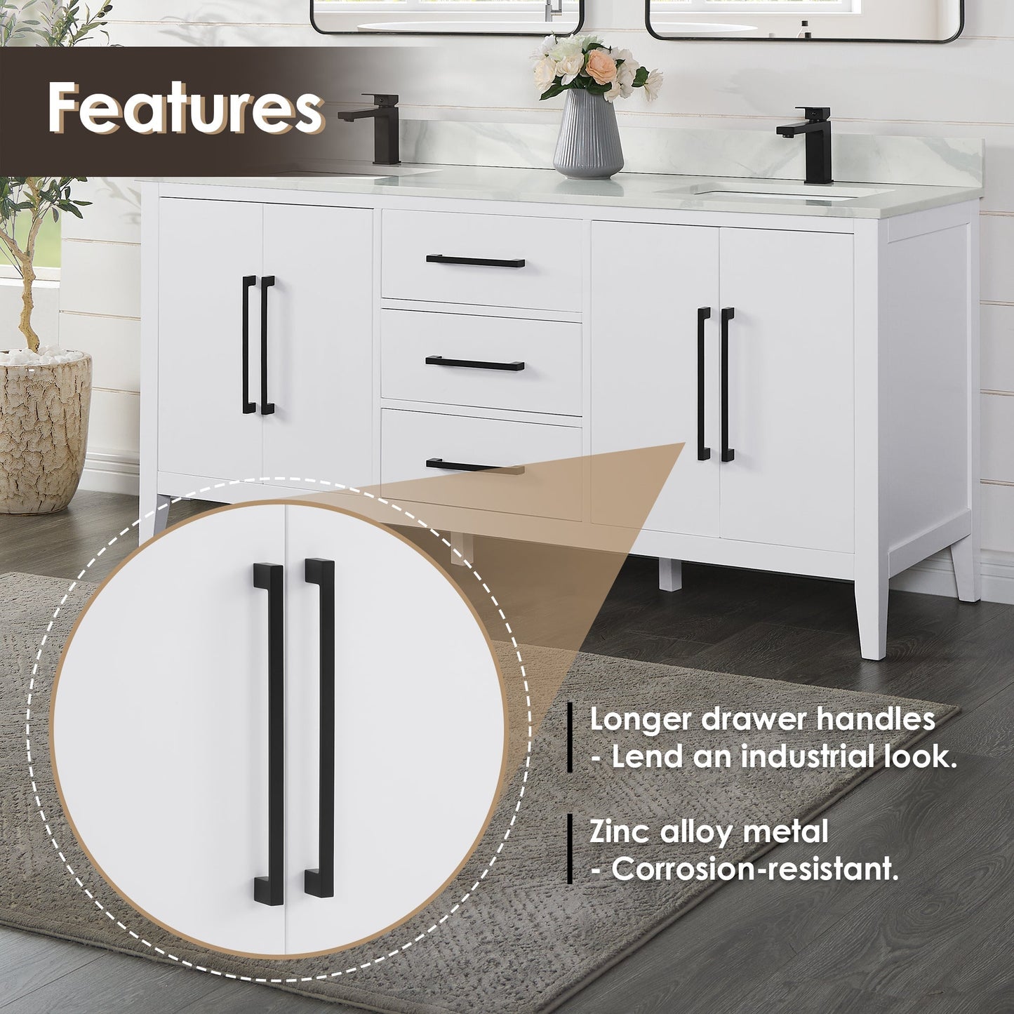 Altair Designs Laurel 72" double vanity with top - 558072-WH-CWQ-NM