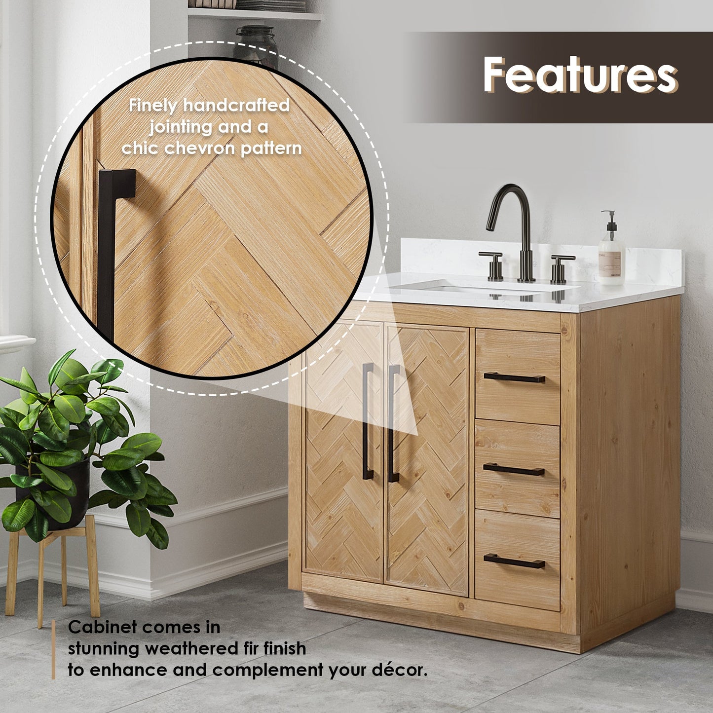Altair Designs Bellavia 36" single vanity with top - 559036-WF-GW-NM