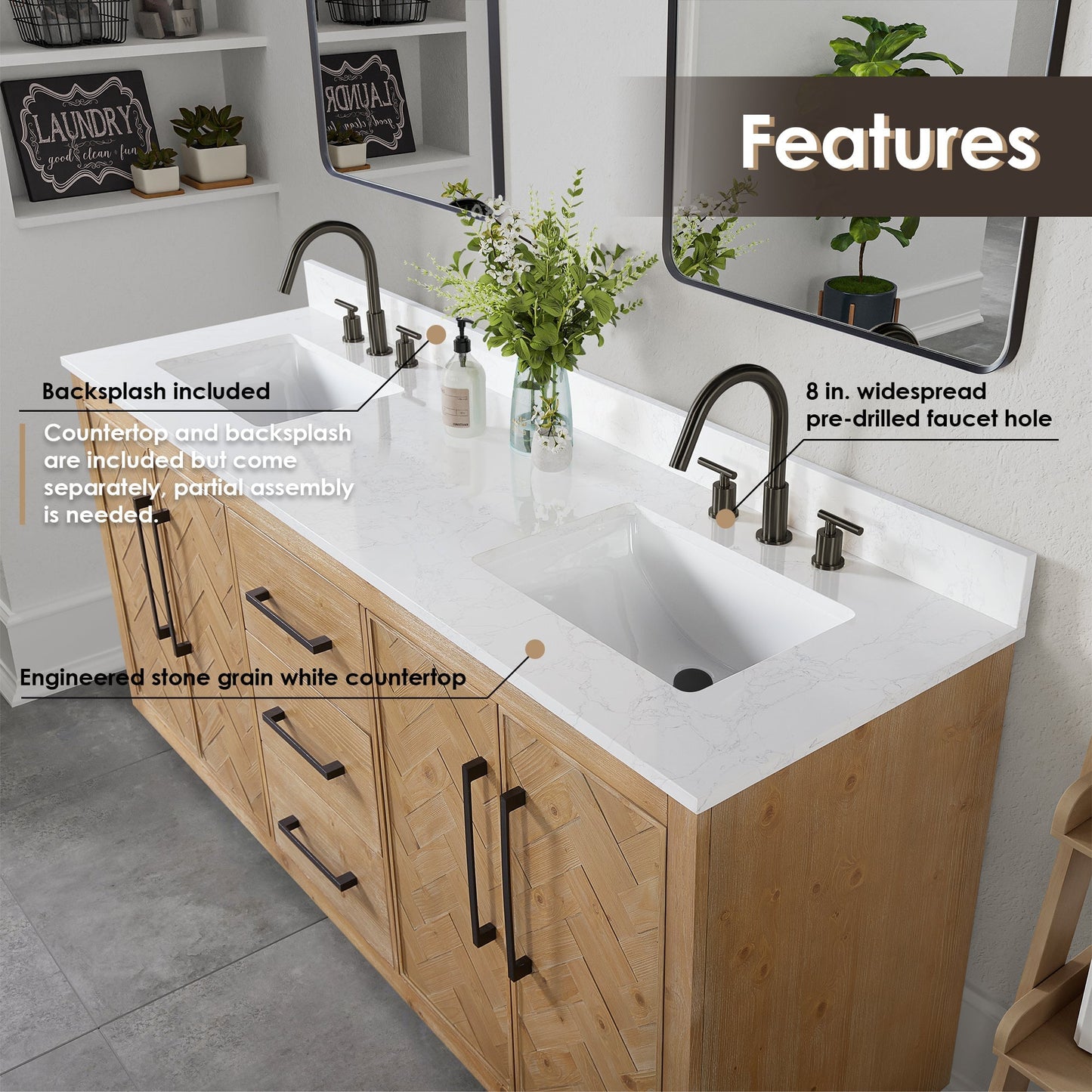 Altair Designs Bellavia 72" double vanity with top - 559072-WF-GW-NM