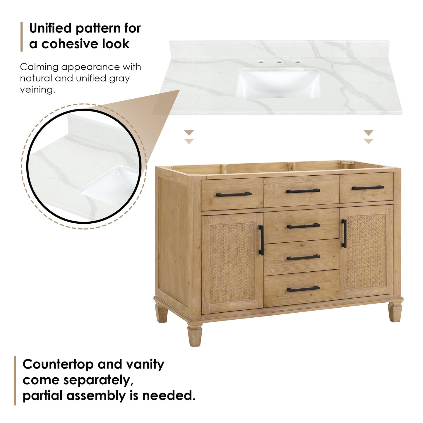 Altair Designs Solana 48" single vanity with top - 560048-WF-CWQ-NM