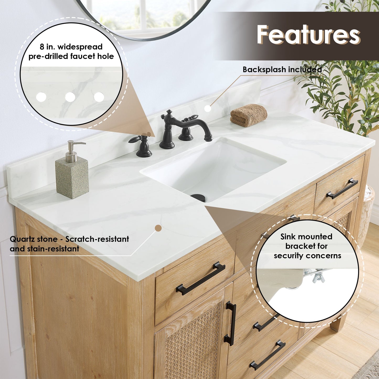 Altair Designs Solana 48" single vanity with top - 560048-WF-CWQ-NM
