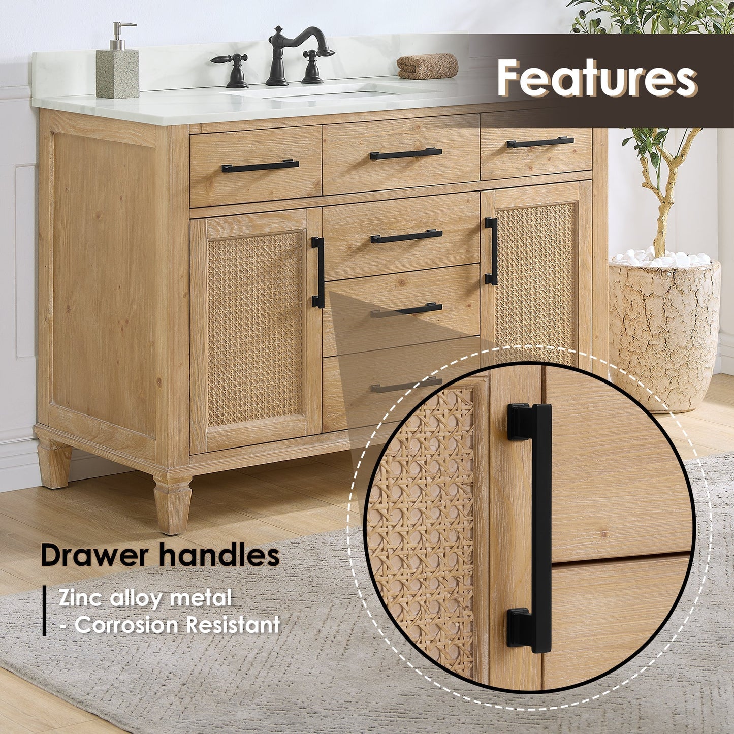 Altair Designs Solana 48" single vanity with top - 560048-WF-CWQ-NM