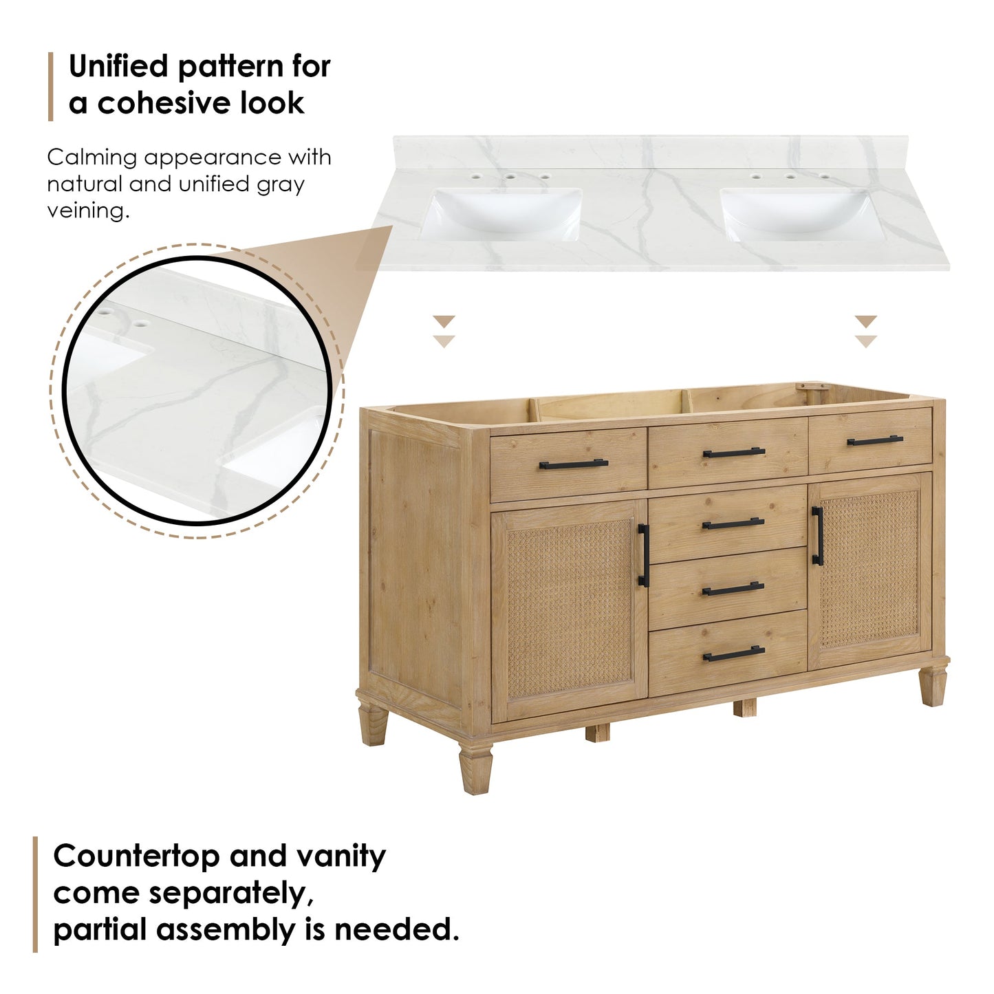 Altair Designs Solana 60" double vanity with top - 560060-WF-CWQ-NM