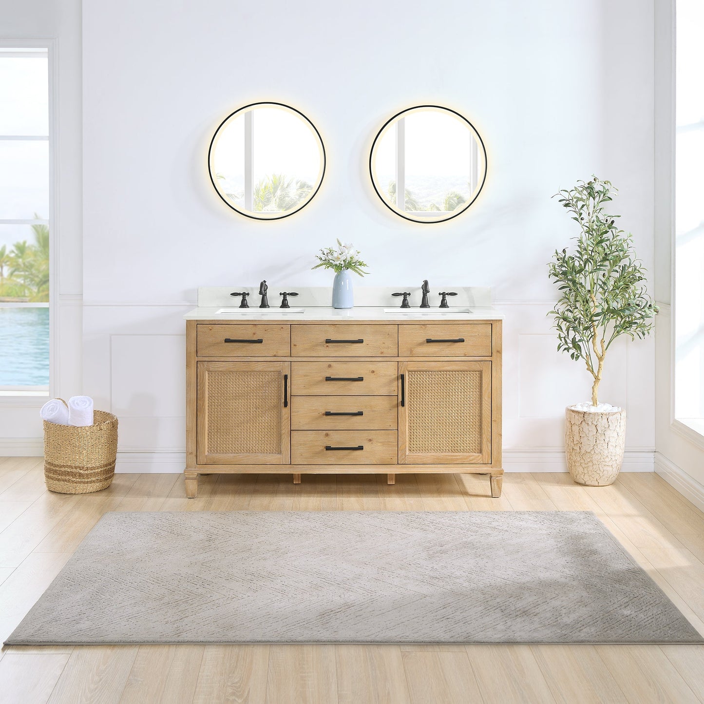 Altair Designs Solana 60" double vanity with top - 560060-WF-CWQ-NM