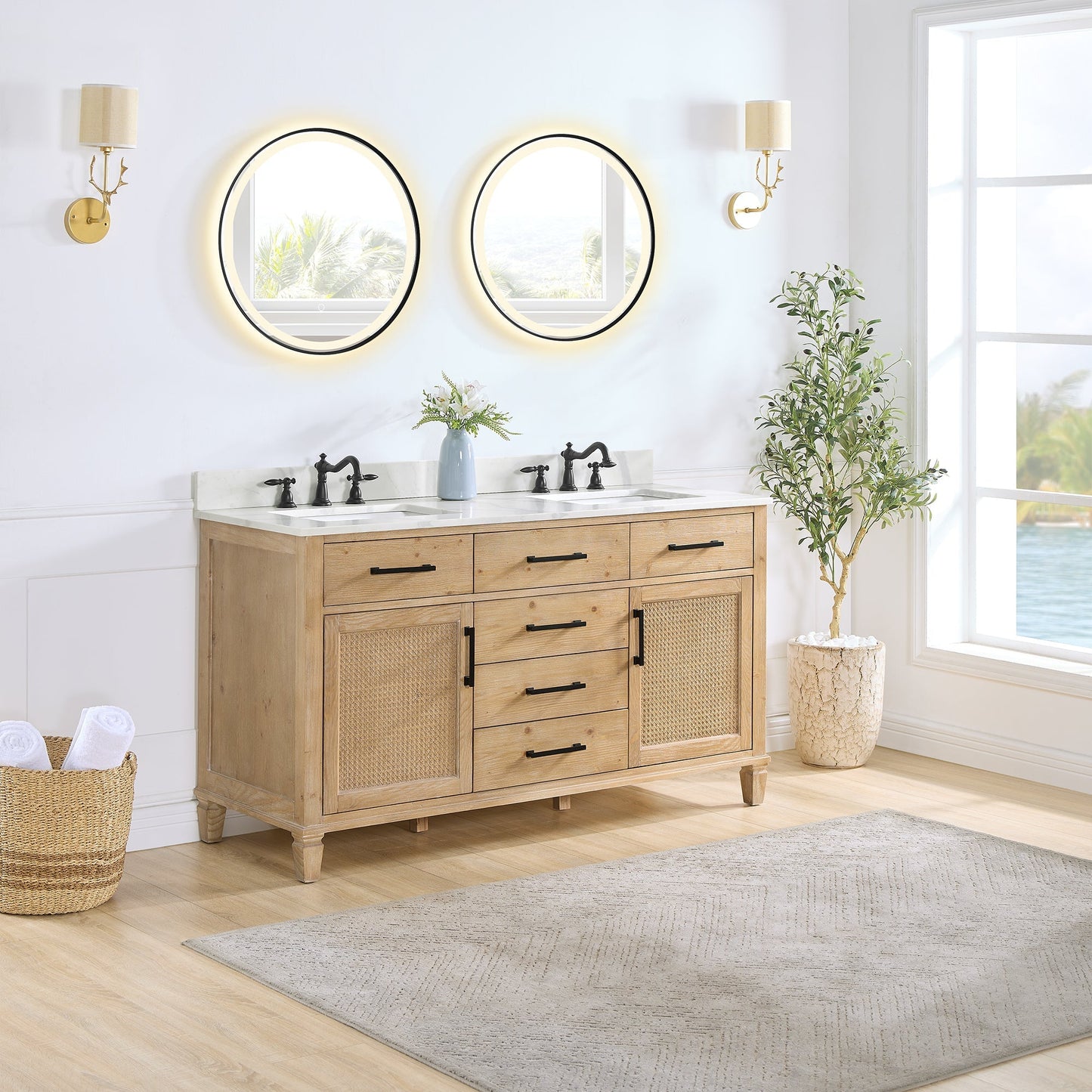 Altair Designs Solana 60" double vanity with top - 560060-WF-CWQ-NM