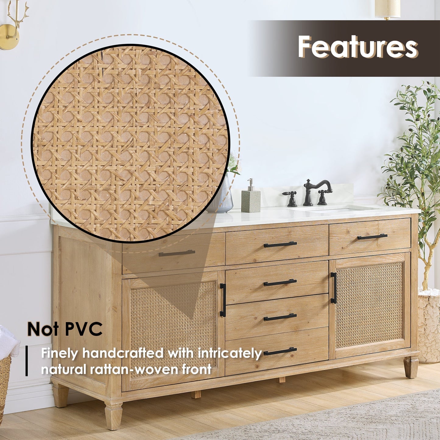 Altair Designs Solana 72" double vanity with top - 560072-WF-CWQ-NM