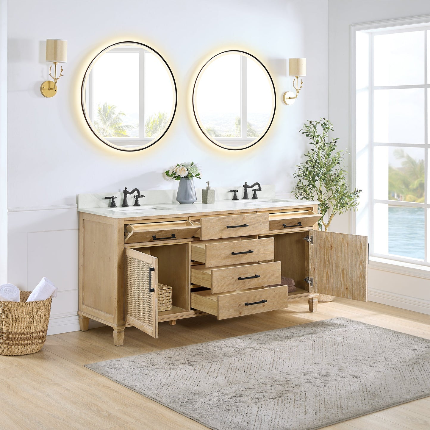 Altair Designs Solana 72" double vanity with top - 560072-WF-CWQ-NM