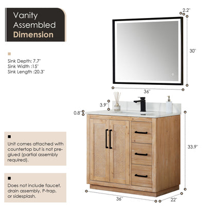 Altair Designs 36" single vanity with top - 561036-LB-CWQ-NM