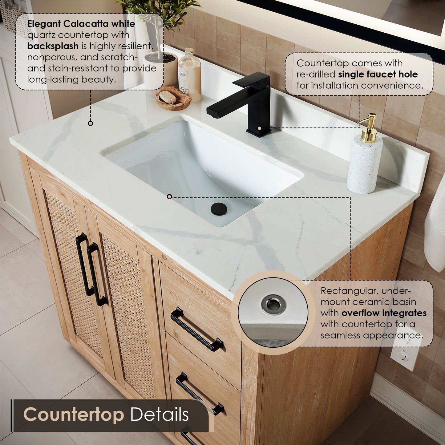 Altair Designs 36" single vanity with top - 561036-LB-CWQ-NM