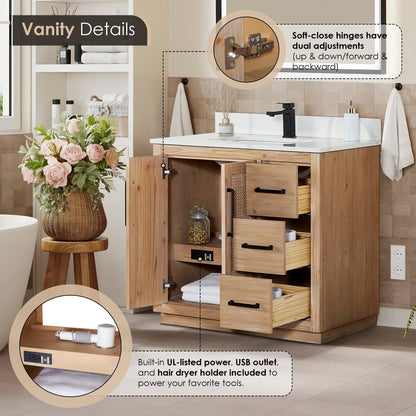 Altair Designs 36" single vanity with top - 561036-LB-CWQ-NM