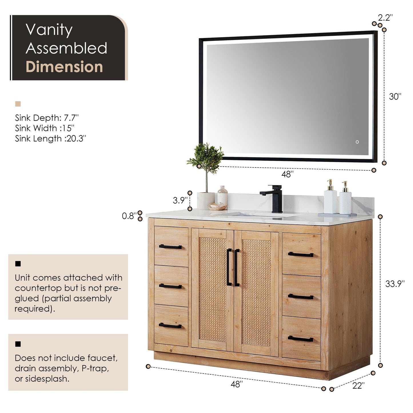 Altair Designs 48" single vanity with top - 561048-LB-CWQ-NM