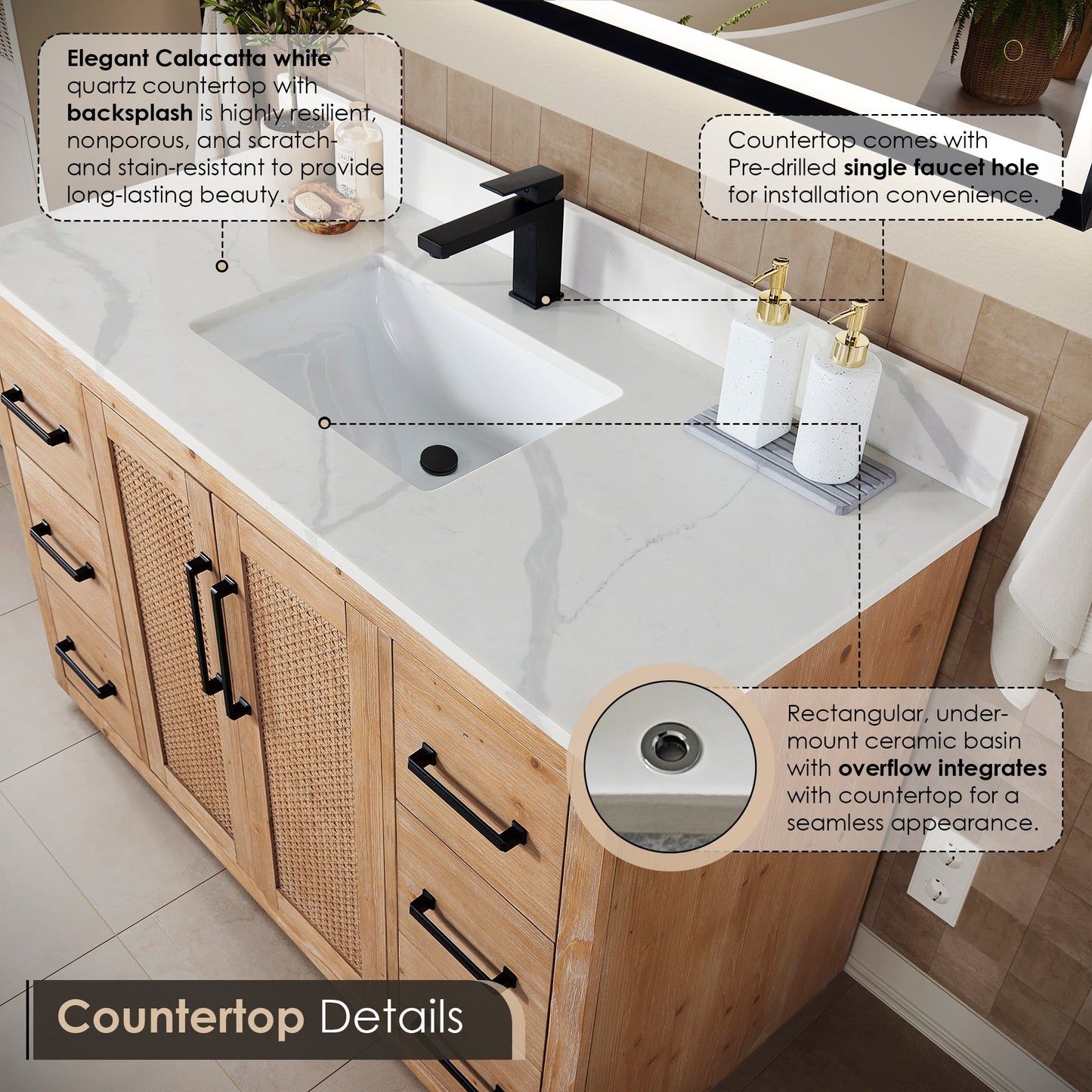 Altair Designs 48" single vanity with top - 561048-LB-CWQ-NM