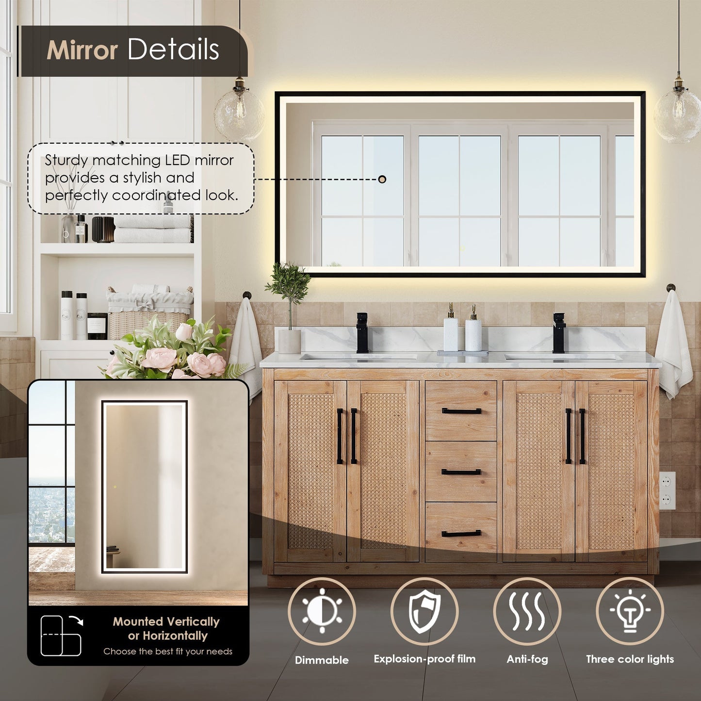 Altair Designs 60" double vanity with top - 561060-LB-CWQ-NM