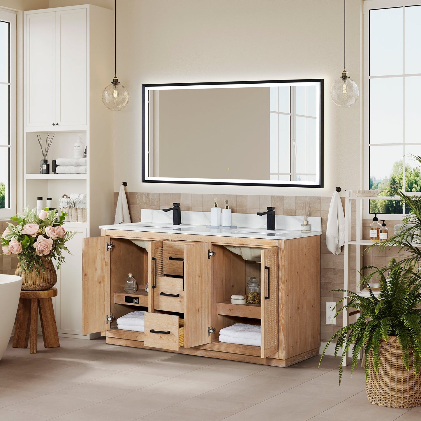 Altair Designs 60" double vanity with top - 561060-LB-CWQ-NM