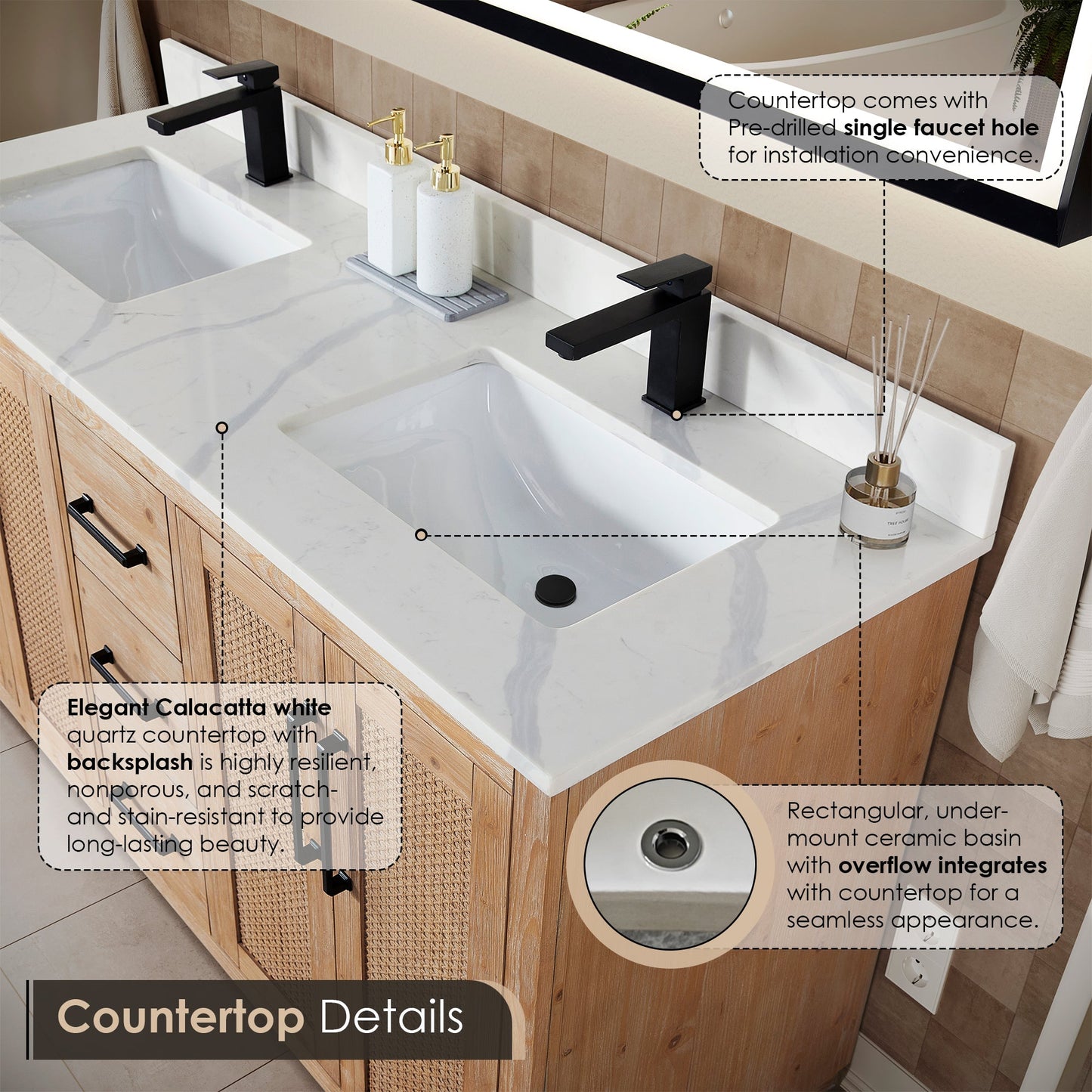 Altair Designs 60" double vanity with top - 561060-LB-CWQ-NM