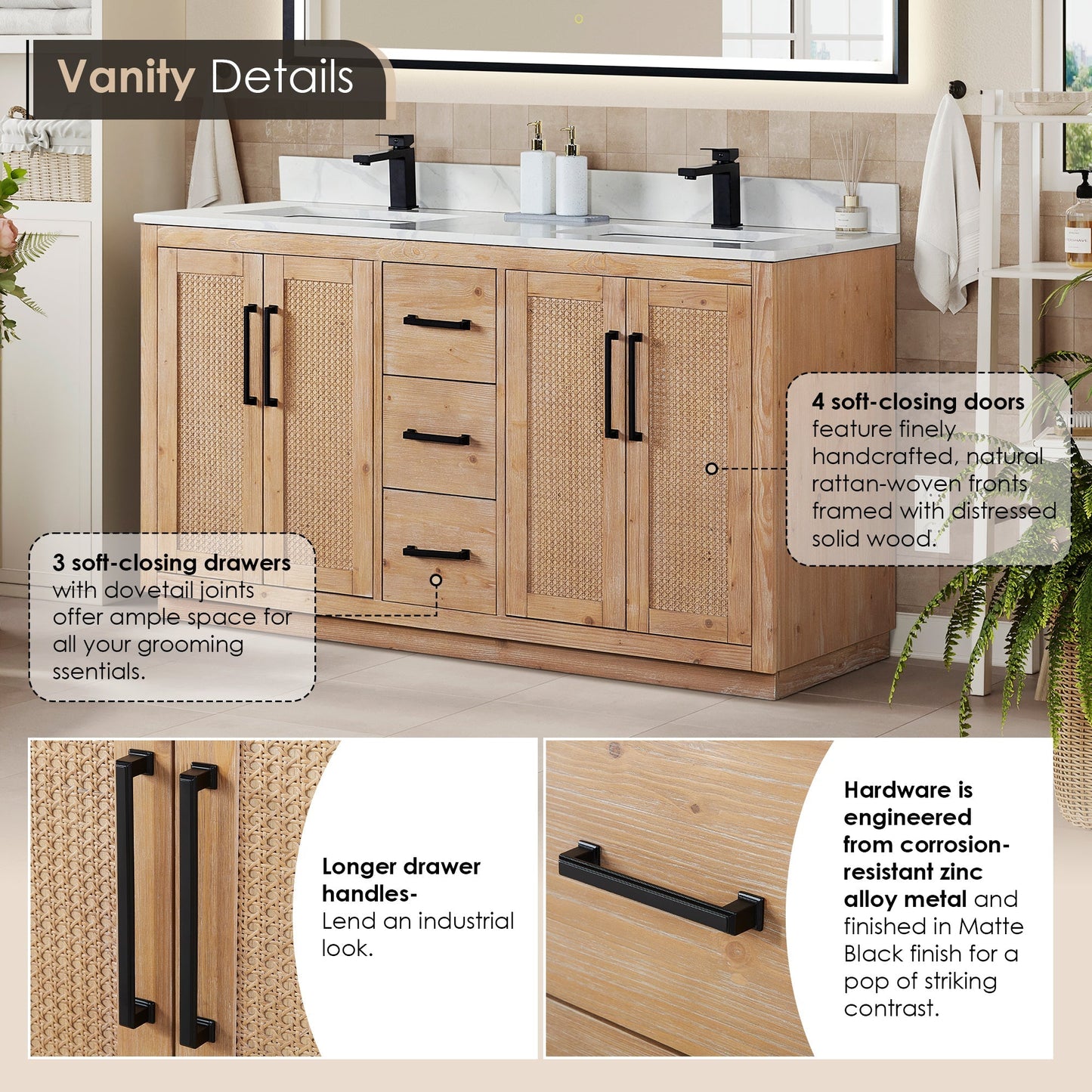 Altair Designs 60" double vanity with top - 561060-LB-CWQ-NM