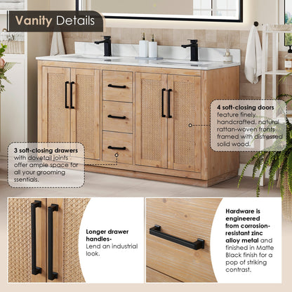 Altair Designs 60" double vanity with top - 561060-LB-CWQ-NM