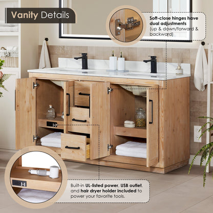Altair Designs 60" double vanity with top - 561060-LB-CWQ-NM