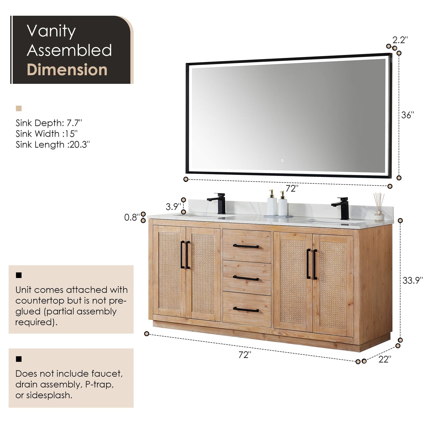 Altair Designs Floral 72" double vanity with top - 561072-LB-CWQ-NM