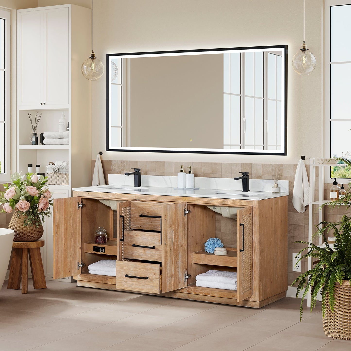Altair Designs Floral 72" double vanity with top - 561072-LB-CWQ-NM