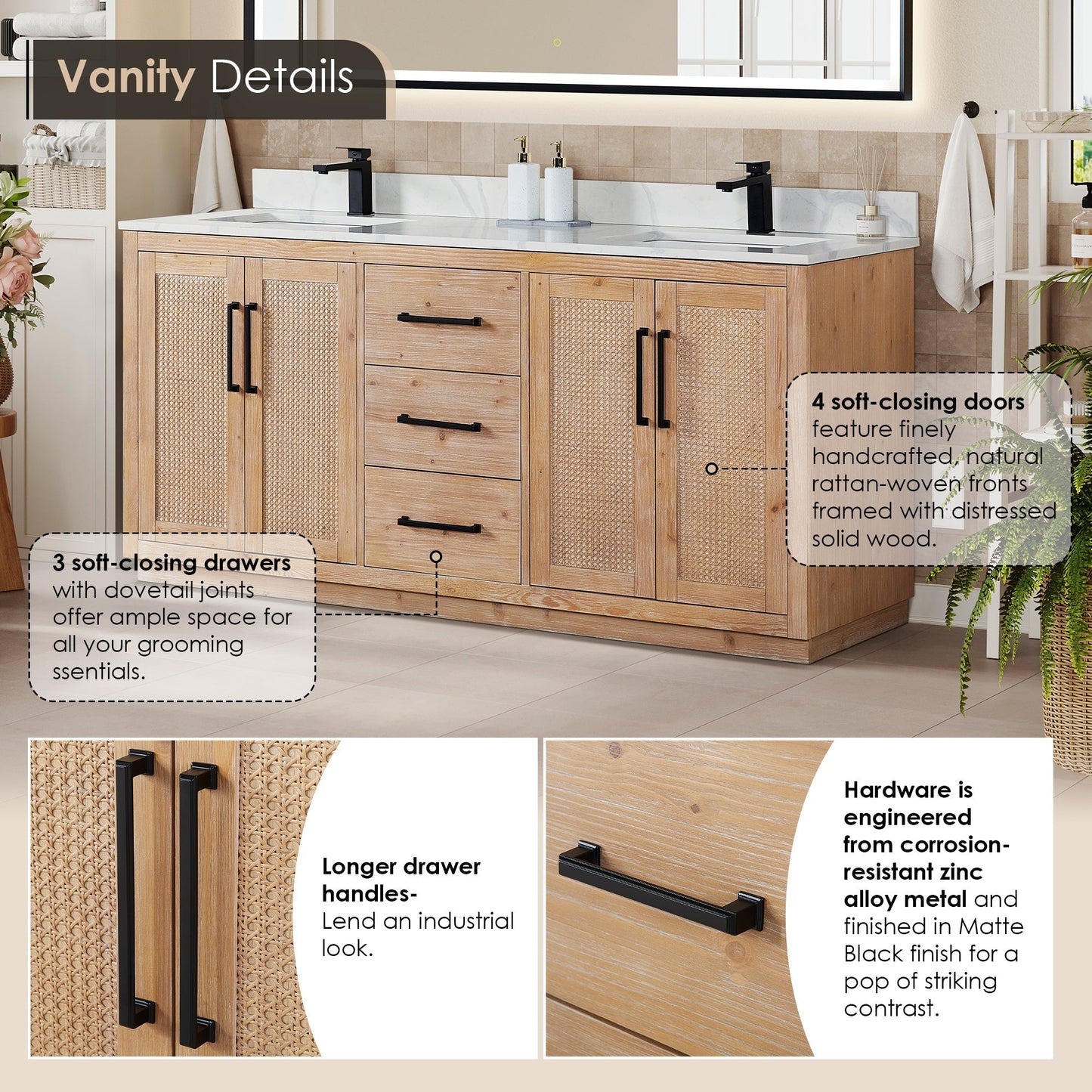 Altair Designs Floral 72" double vanity with top - 561072-LB-CWQ-NM
