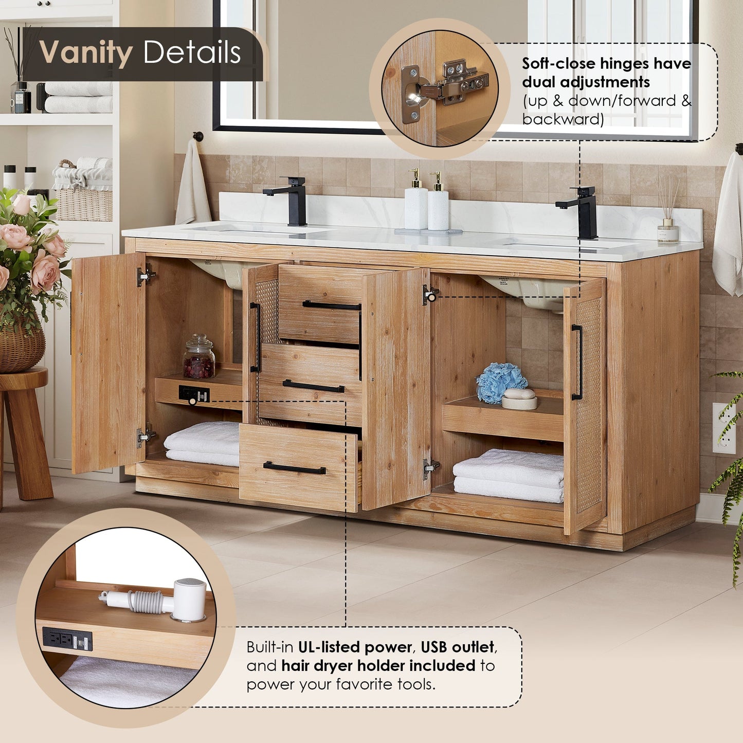 Altair Designs Floral 72" double vanity with top - 561072-LB-CWQ-NM