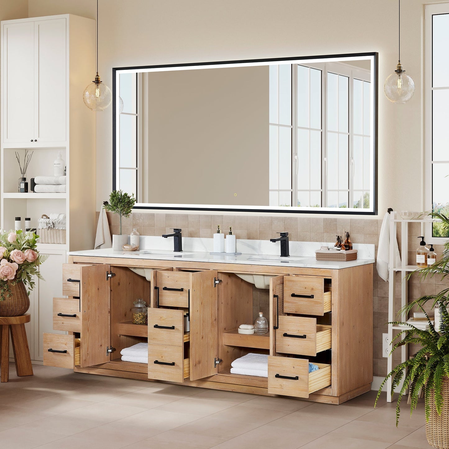 Altair Designs Floral 84" double vanity with top - 561084-LB-CWQ-NM