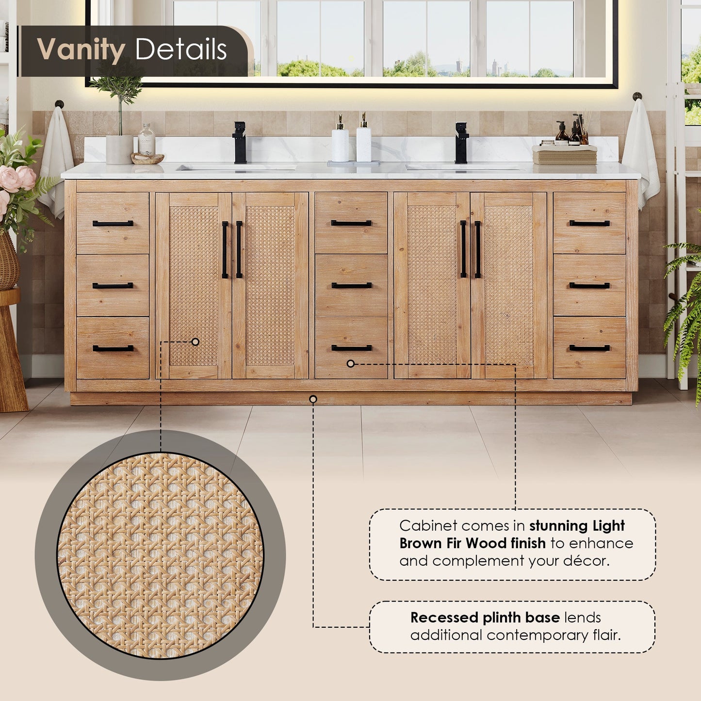 Altair Designs Floral 84" double vanity with top - 561084-LB-CWQ-NM