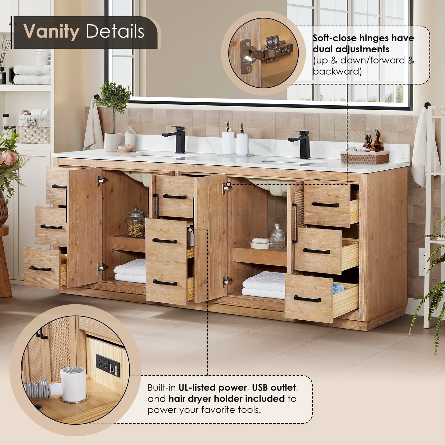 Altair Designs Floral 84" double vanity with top - 561084-LB-CWQ-NM