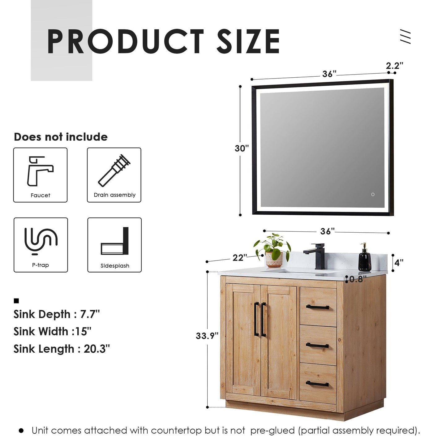 Altair Designs Cicero 36" single vanity with top - 562036-LB-GW-NM