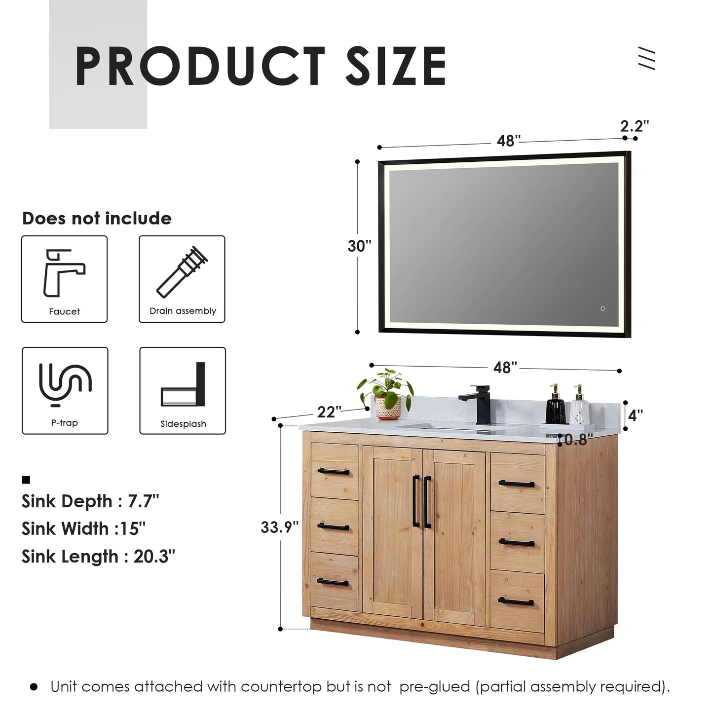 Altair Designs Cicero 48" single vanity with top - 562048-LB-GW-NM