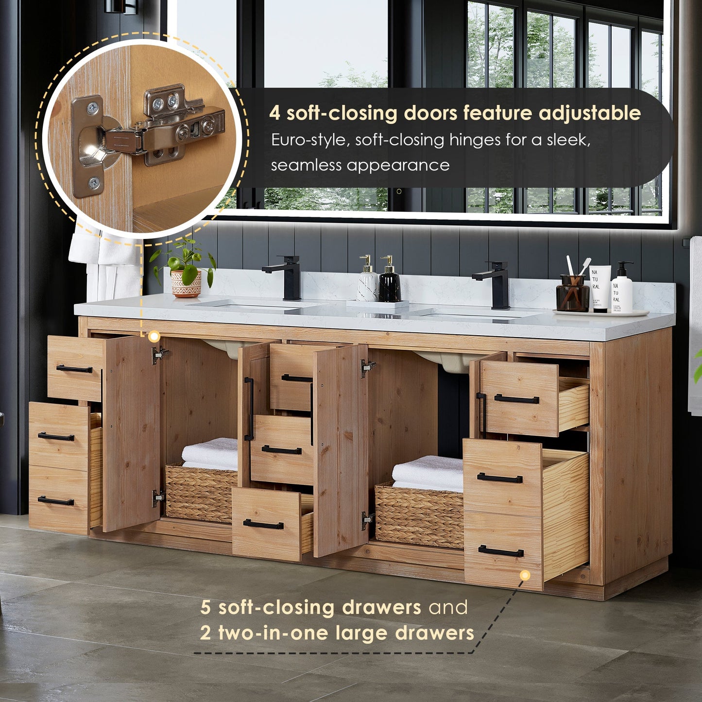Altair Designs Cicero 84" double vanity with top - 562084-LB-GW-NM