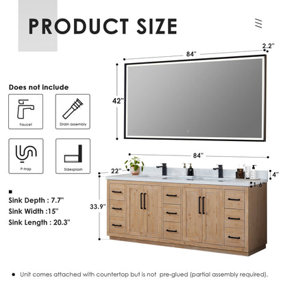 Altair Designs Cicero 84" double vanity with top - 562084-LB-GW-NM