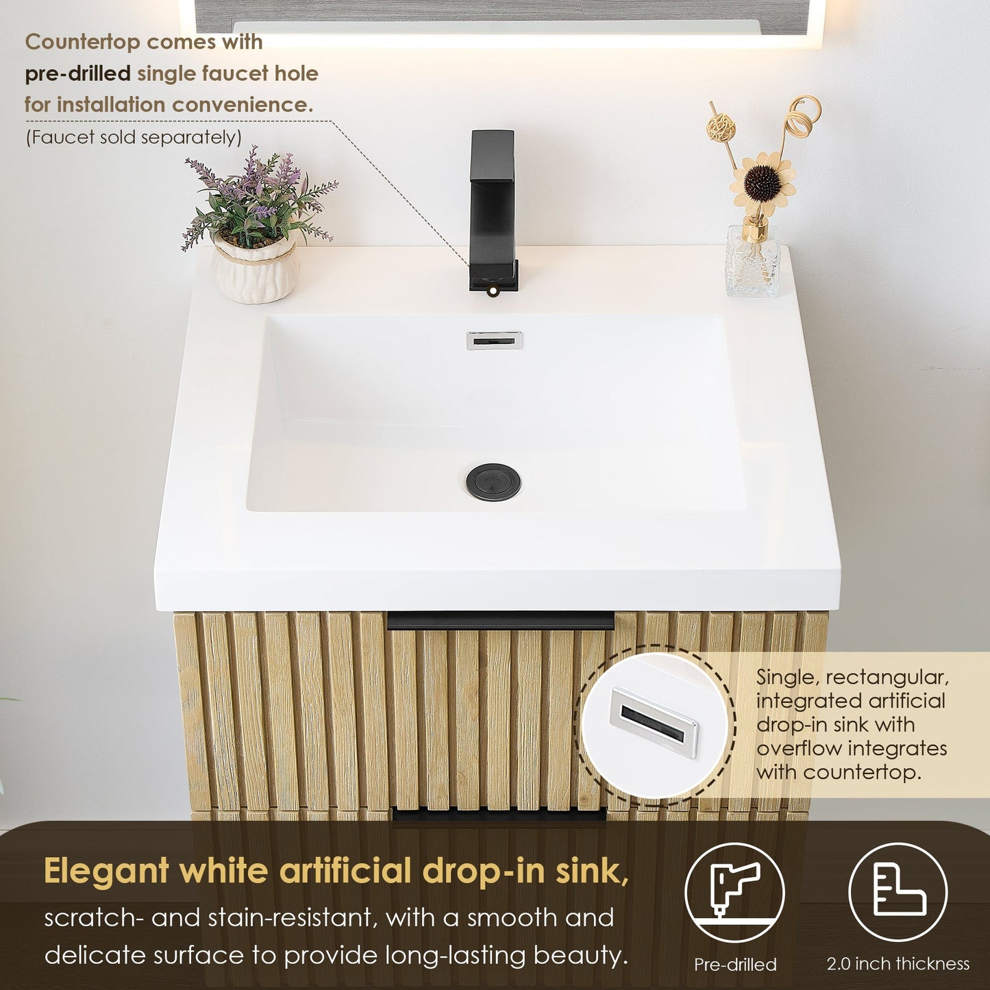 Altair Designs Livia 24" single vanity with top  - 563024-NB-WH-NM