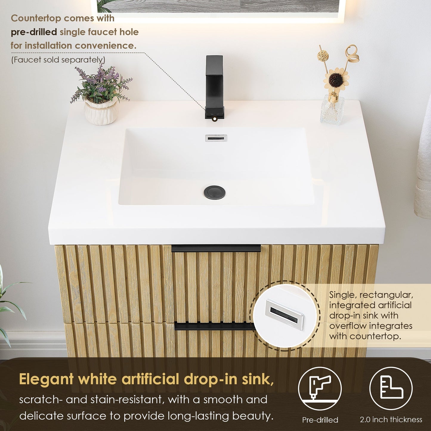 Altair Designs Livia 30" single vanity with top - 563030-NB-WH-NM