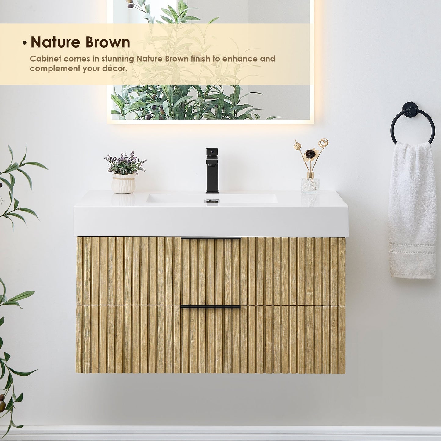 Altair Designs 36" single vanity with top - 563036-NB-WH-NM