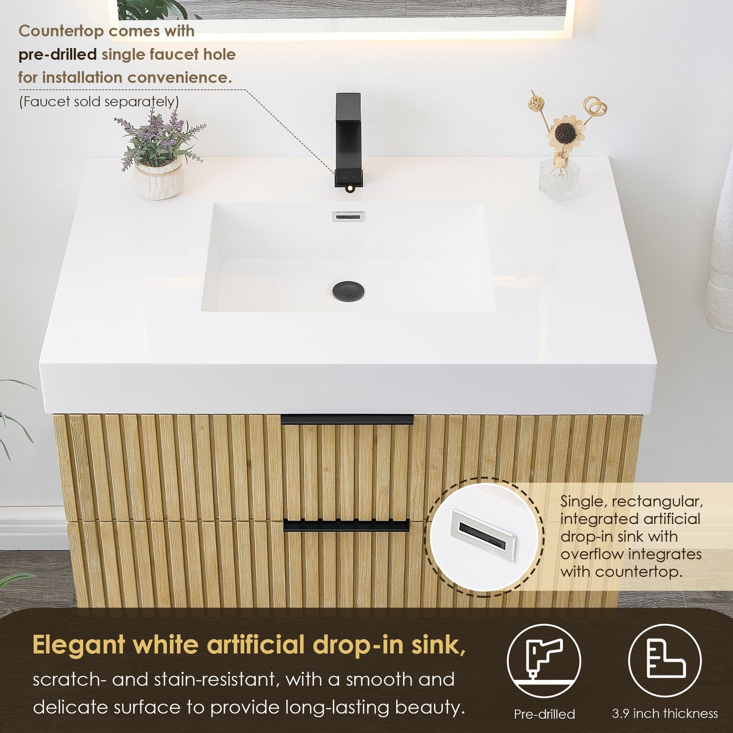 Altair Designs 36" single vanity with top - 563036-NB-WH-NM