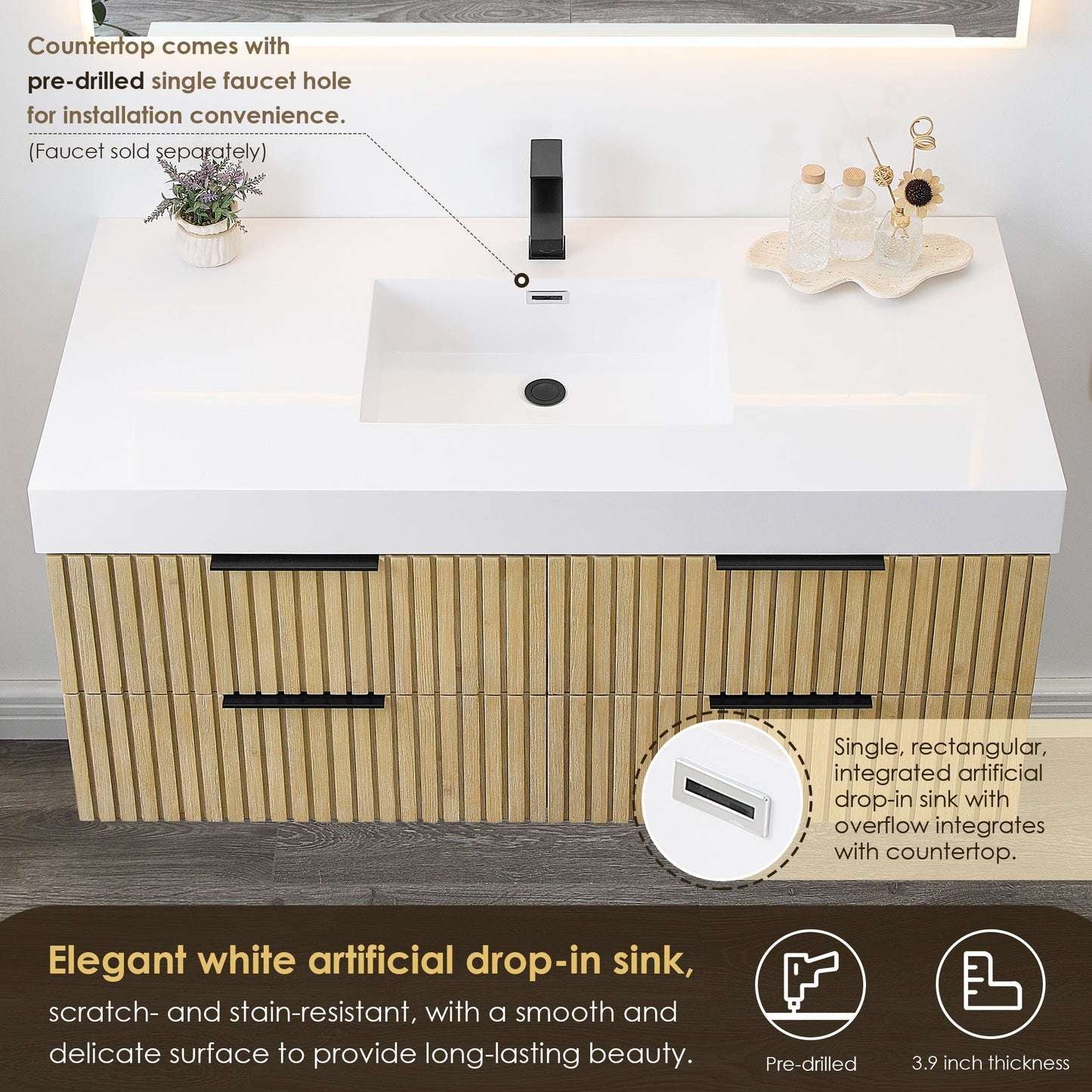 Altair Designs 48" single vanity with top - 563048-NB-WH-NM
