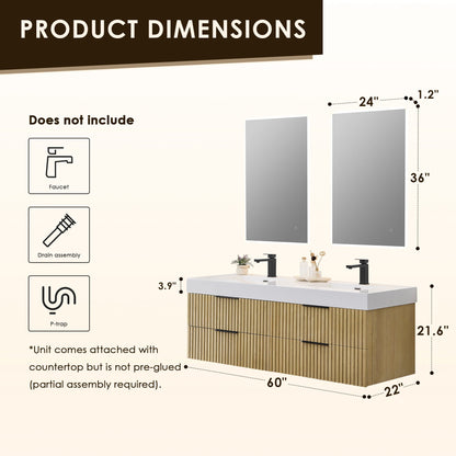 Altair Designs 60" double vanity with top  - 563060-NB-WH-NM